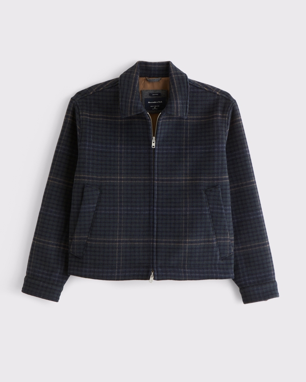 Cropped Wool-Blend Zip Jacket, Dark Blue Pattern view 1