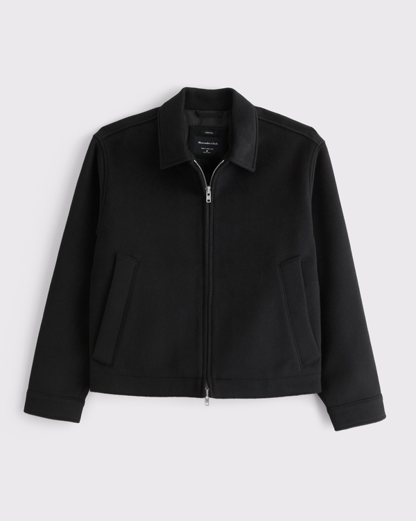 Cropped Wool-Blend Zip Jacket, Black view 1