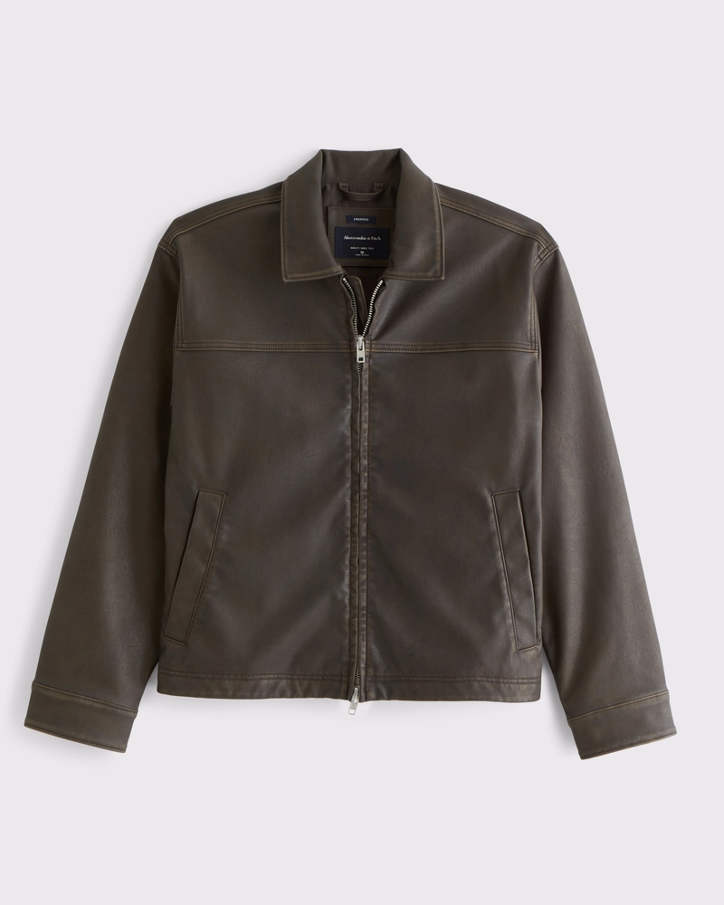 Lightweight Cropped Vegan Leather Easy Zip Jacket