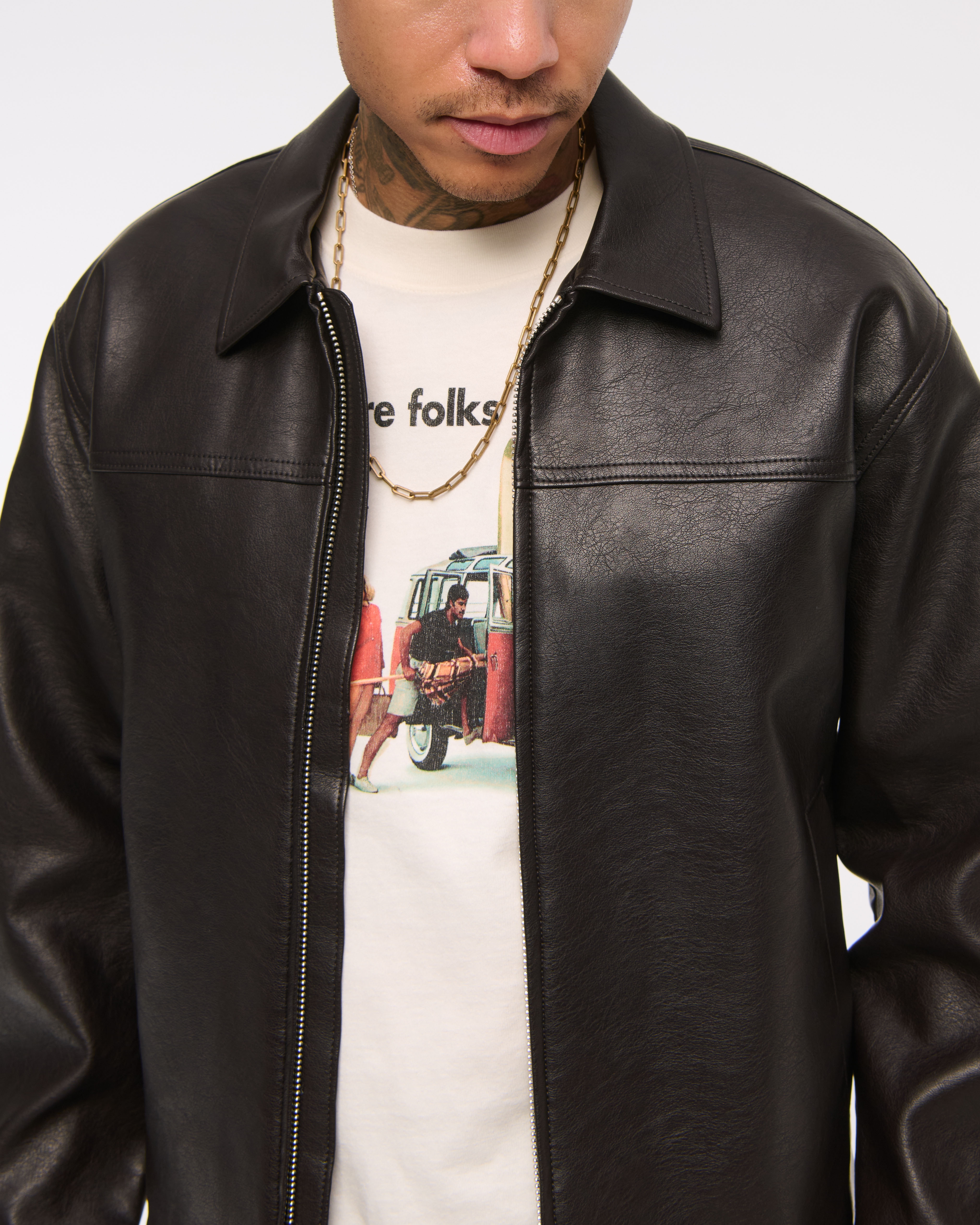 Men's Lightweight Cropped Vegan Leather Easy Zip Jacket