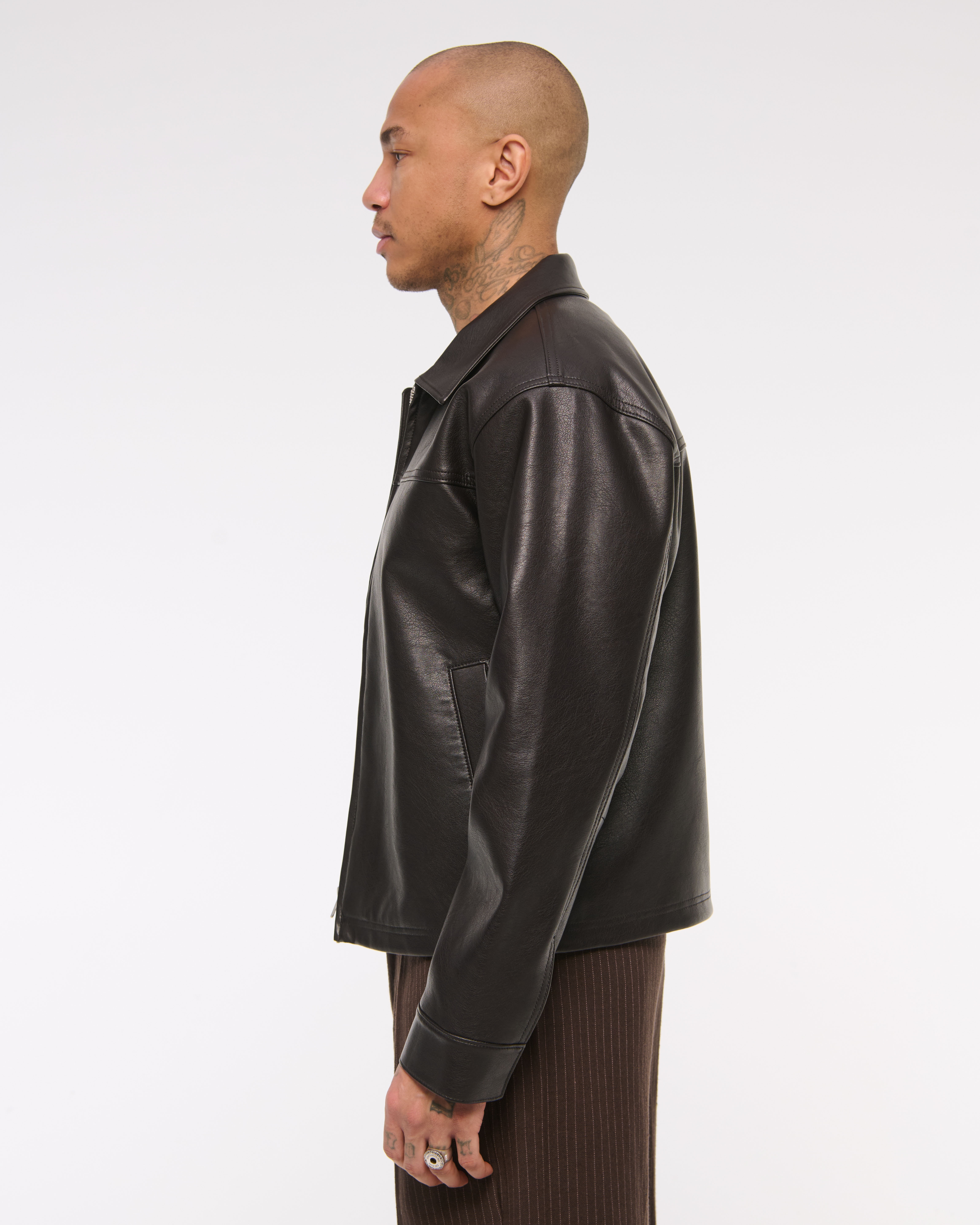 Men's Lightweight Cropped Vegan Leather Easy Zip Jacket