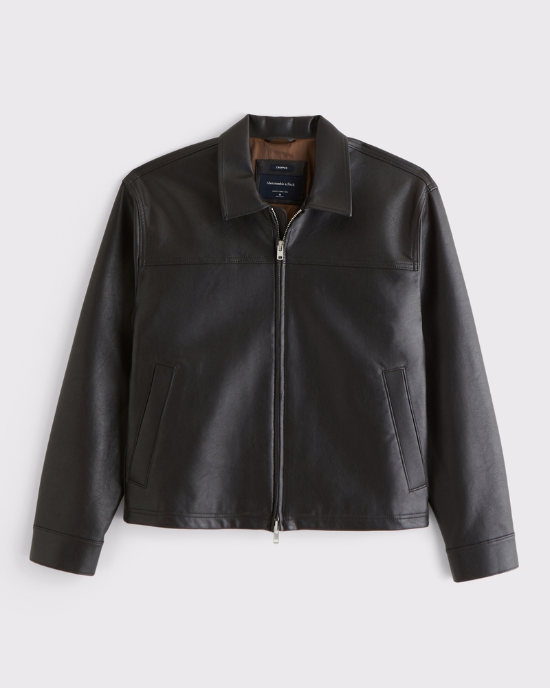 Men's Lightweight Cropped Vegan Leather Easy Zip Jacket Men's Lightweight Cropped Vegan Leather Easy Zip Jacket