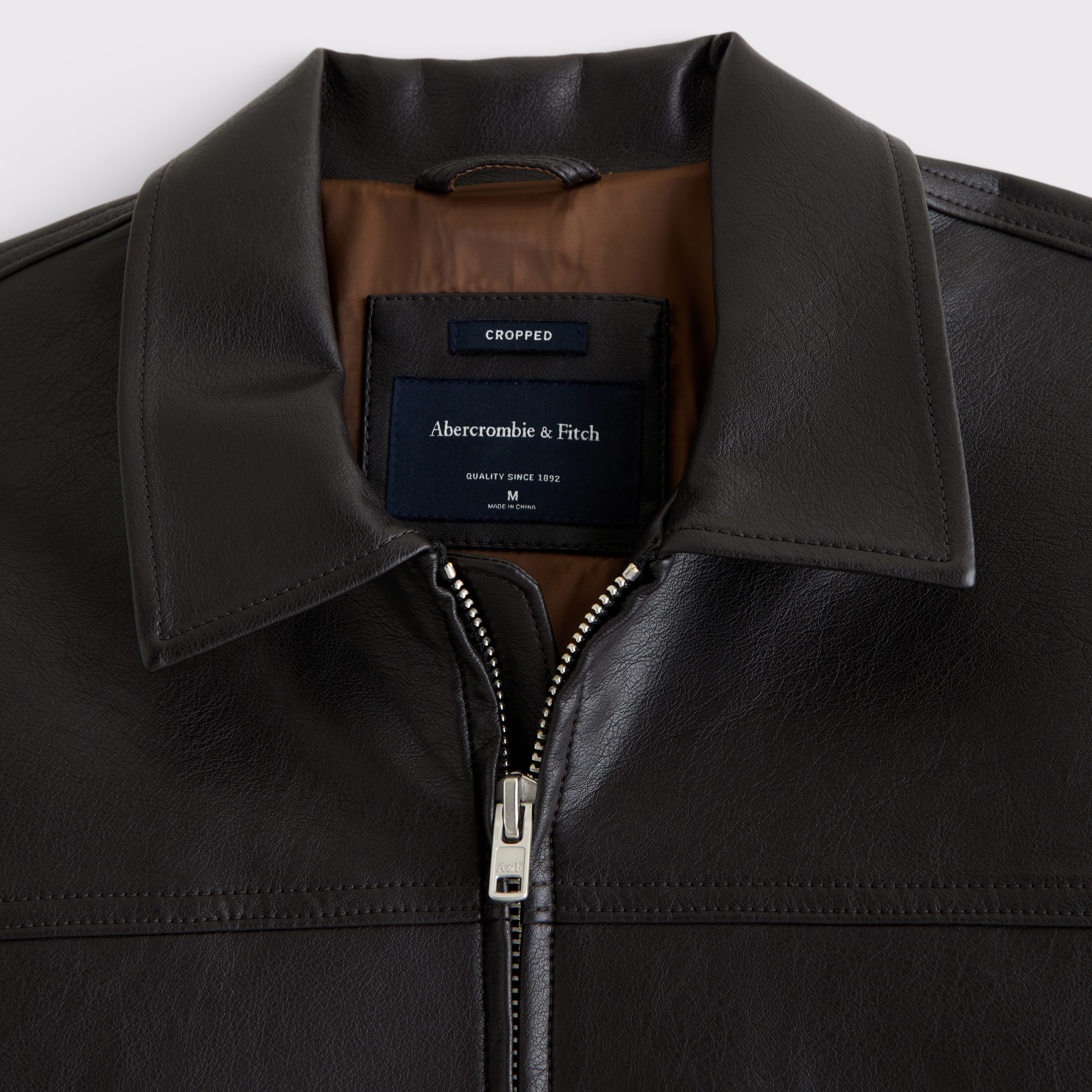 Men's Lightweight Cropped Vegan Leather Easy Zip Jacket