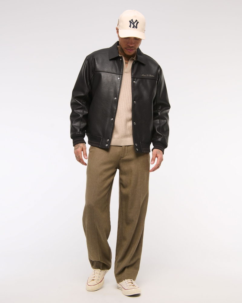 Vegan Leather Varsity Bomber Jacket