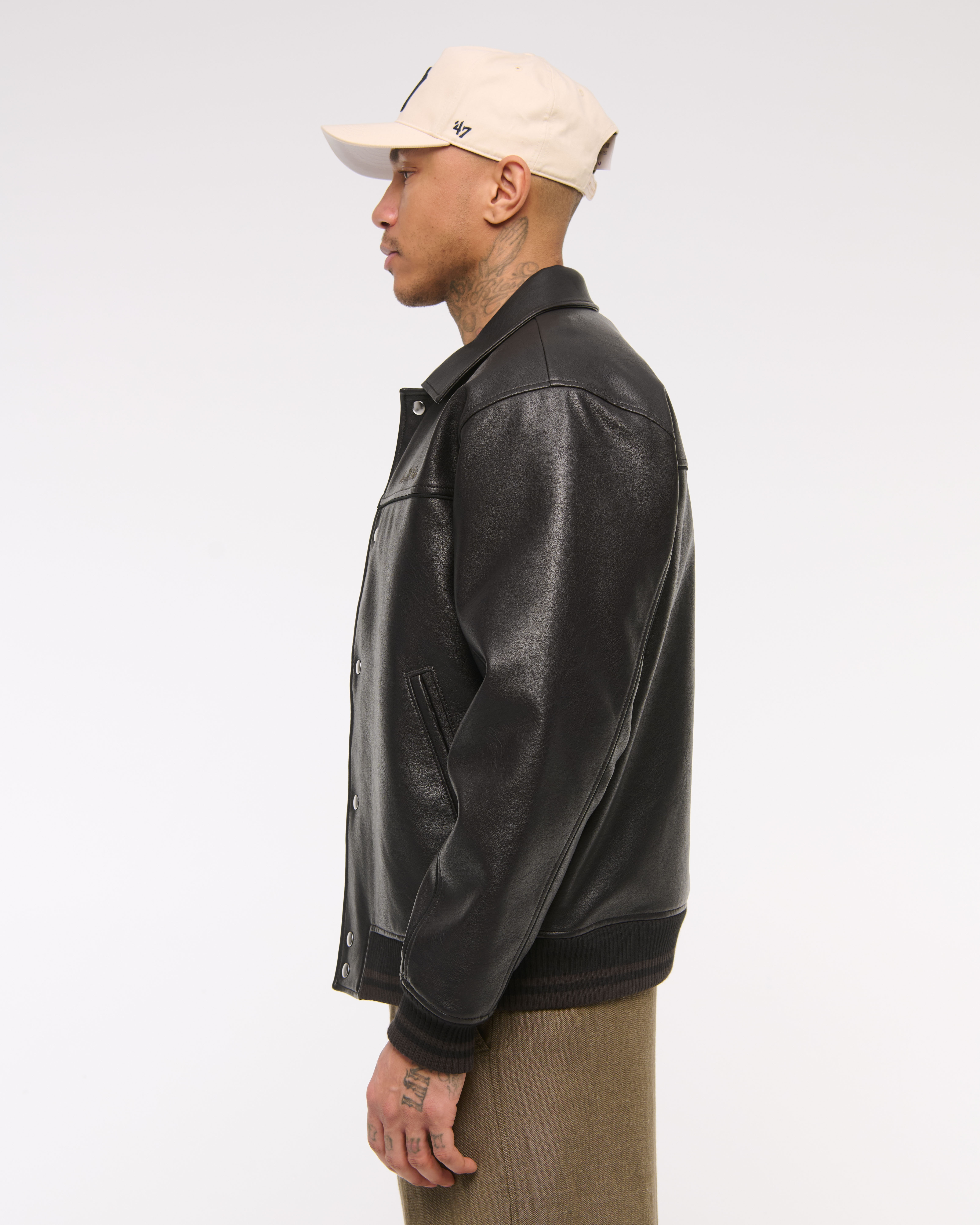 Men's Vegan Leather Varsity Bomber Jacket | Men's New