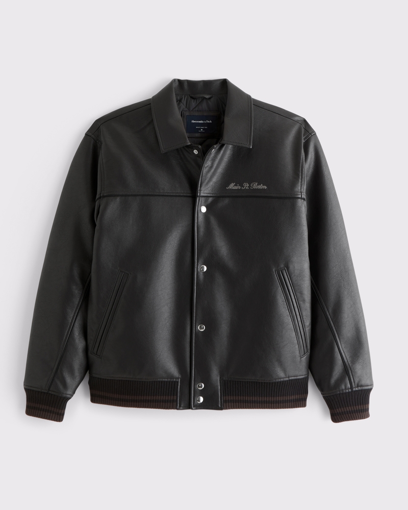 Men's Vegan Leather Varsity Bomber Jacket | Men's New Men's Vegan Leather Varsity Bomber Jacket | Men's New