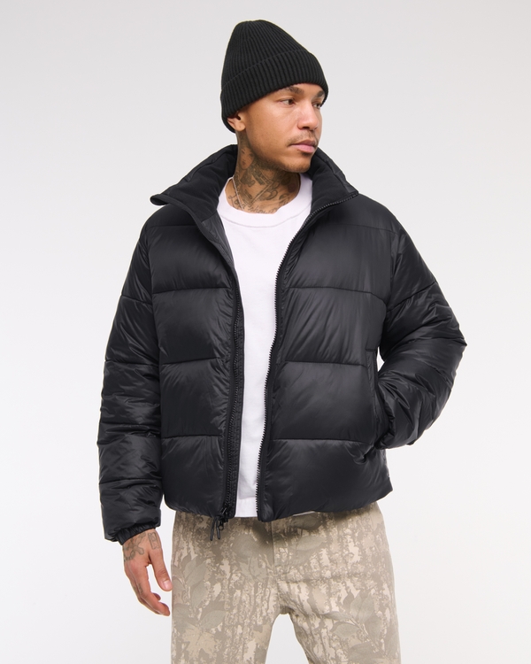 Mockneck Zip Puffer, Black view 2