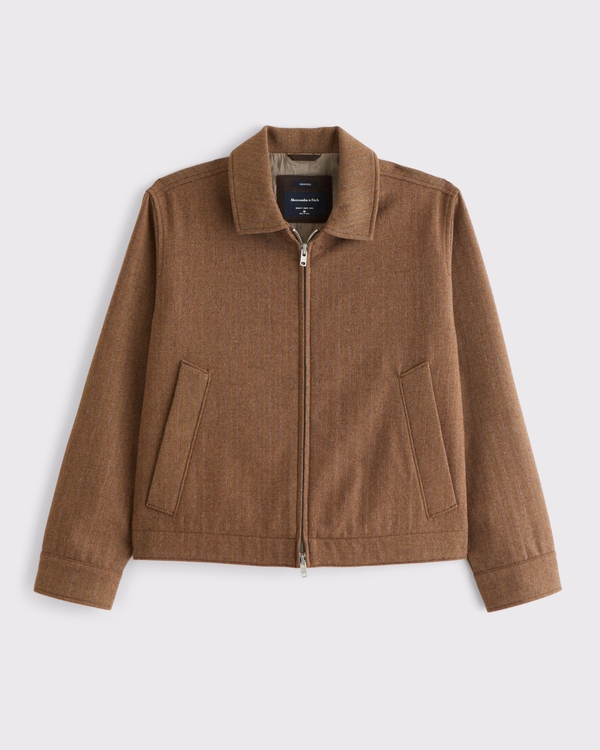 Cropped Wool-Blend Zip Jacket, Brown Pattern view 1