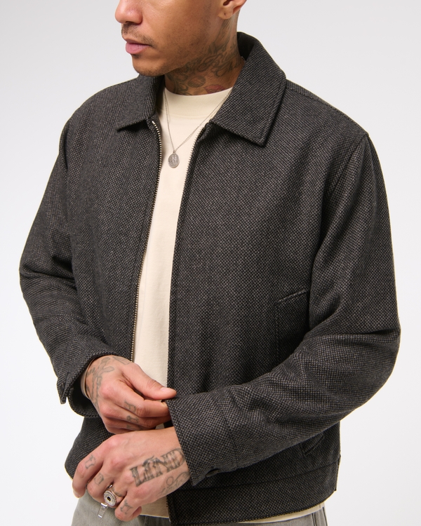 Cropped Wool-Blend Zip Jacket, Dark Gray Pattern view 2