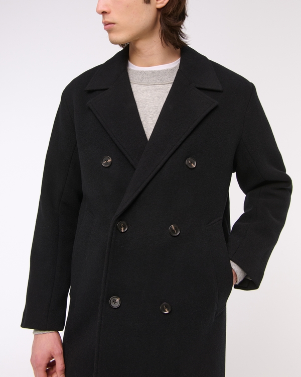 Double-Breasted Wool-Blend Coat, Black view 2