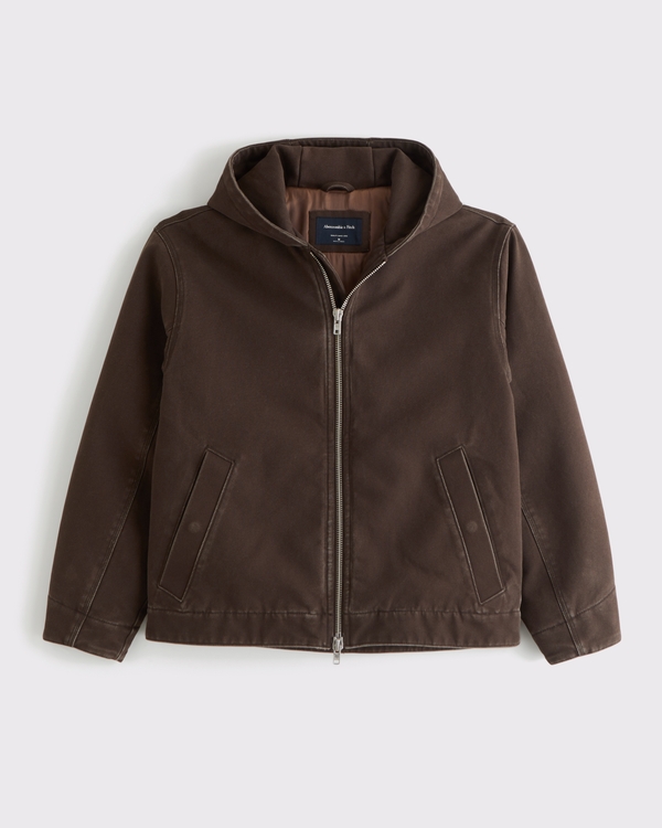 Hooded Trucker Jacket, Coffee view 1