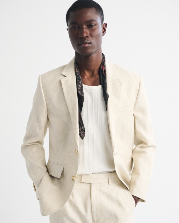 The A&F Collins Slim 100% Linen Blazer, Light Beige view 1