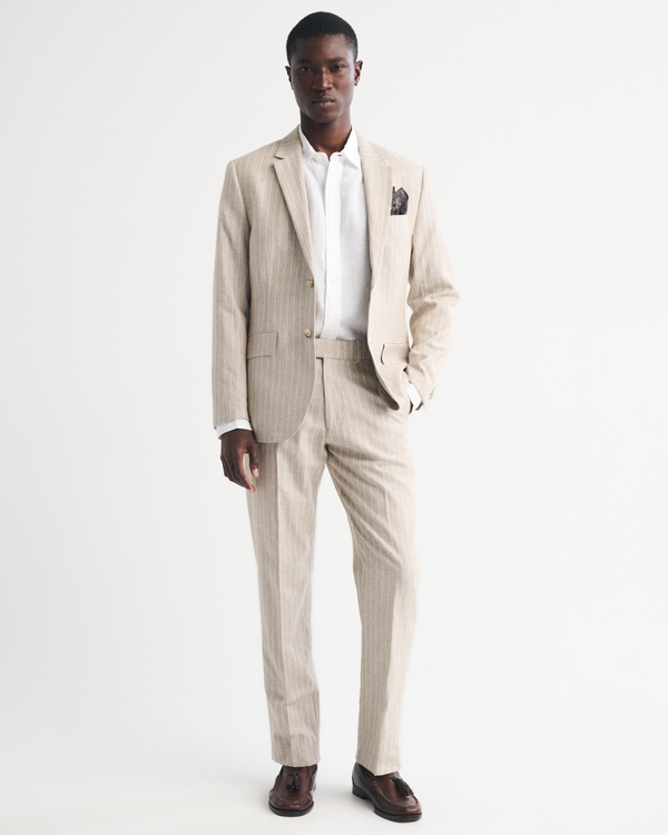 The A&F Collins Slim Linen-Blend Blazer, Light Brown Stripe view 2