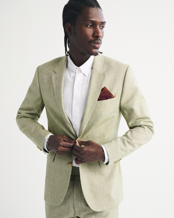 The A&F Collins Slim Linen-Blend Blazer, Light Sage view 1