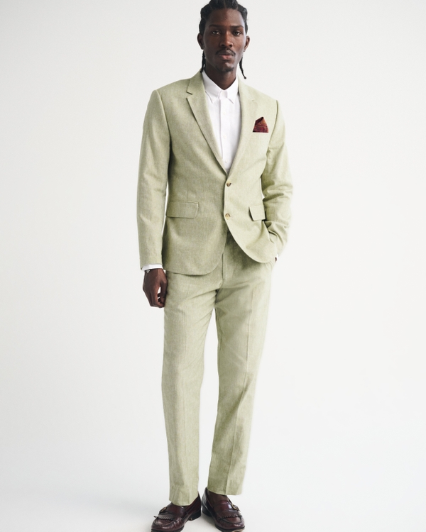 The A&F Collins Slim Linen-Blend Blazer, Light Sage view 2