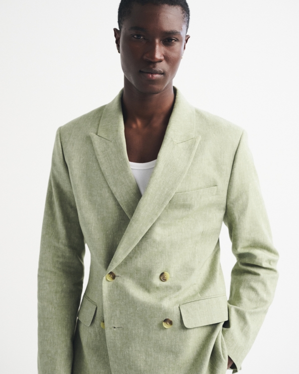 The A&F Collins Double-Breasted Linen-Blend Blazer, Light Sage view 2
