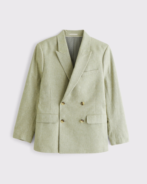 The A&F Collins Double-Breasted Linen-Blend Blazer, Light Sage view 1