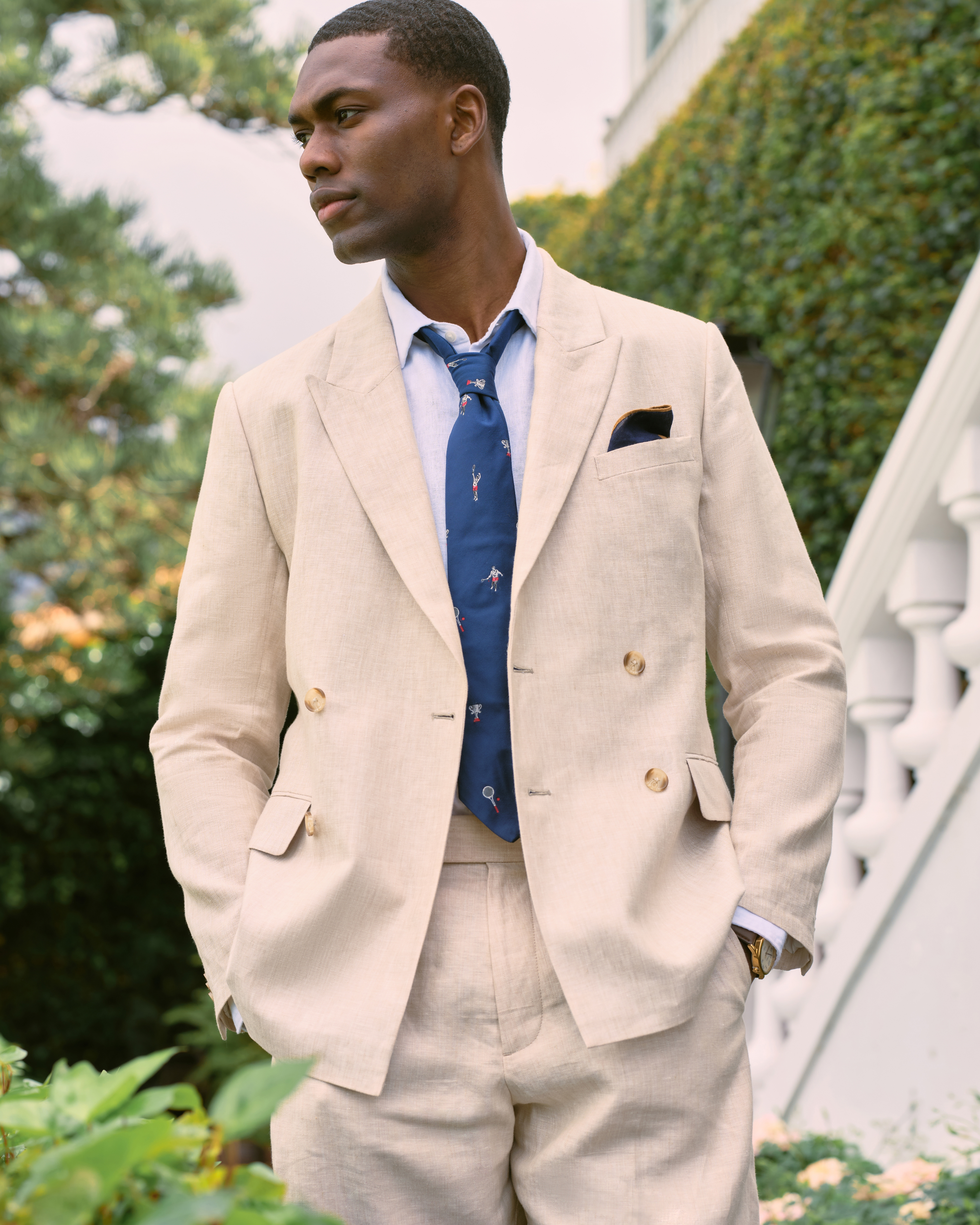 Мужской пиджак Abercrombie & Fitch The A&F Collins Double-Breasted 100% Linen Blazer, цвет: Светлый бежевый — фото 2