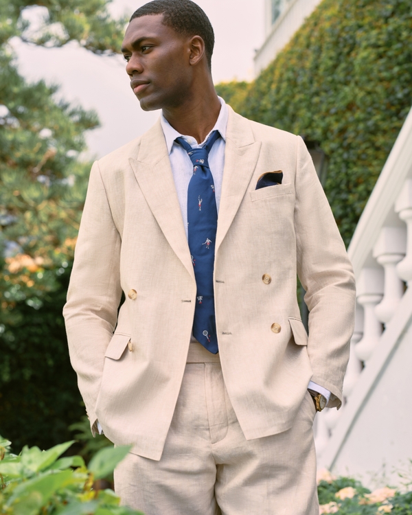 The A&F Collins Double-Breasted 100% Linen Blazer, Light Beige view 1