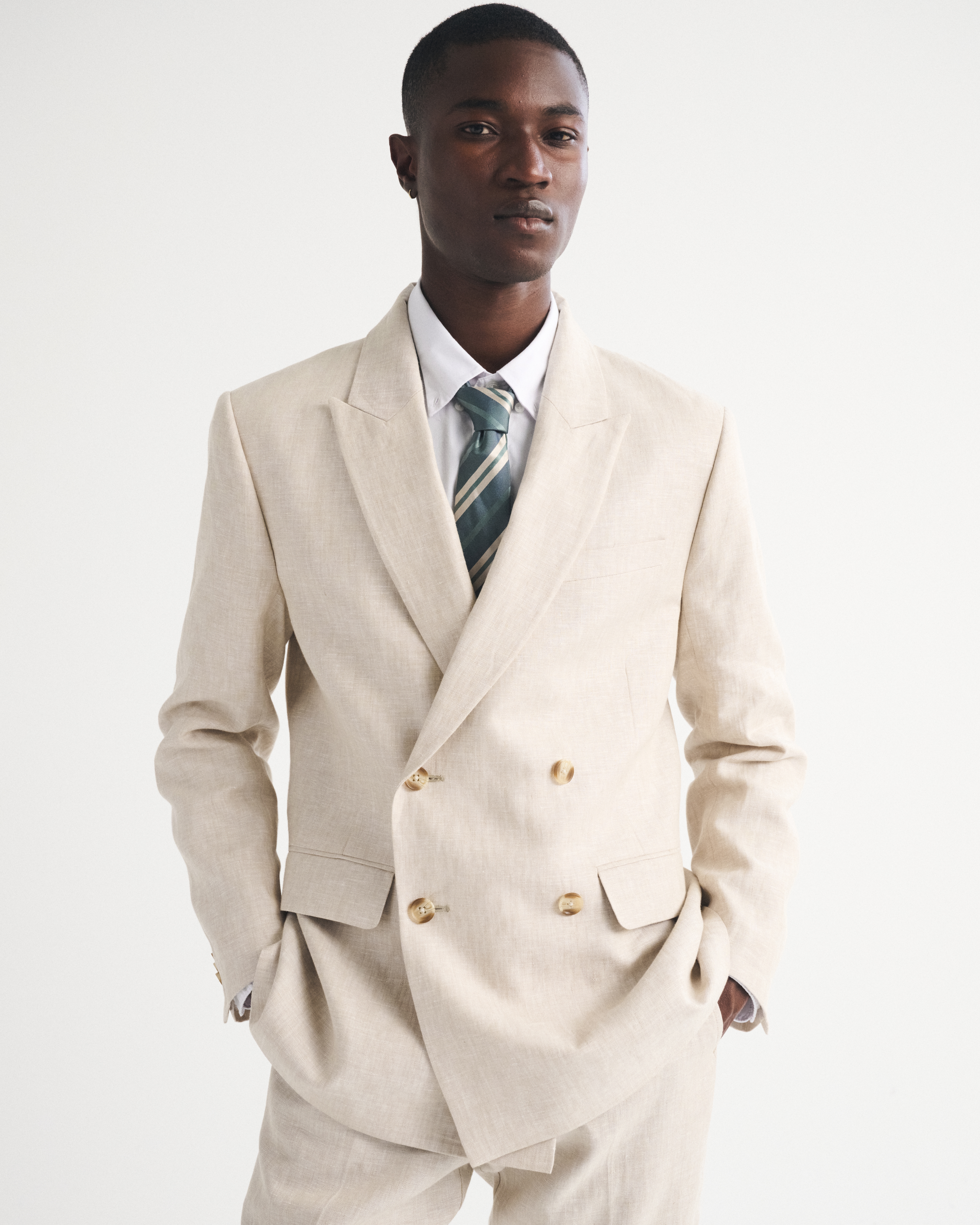 Мужской пиджак Abercrombie & Fitch The A&F Collins Double-Breasted 100% Linen Blazer, цвет: Светлый бежевый — фото 3