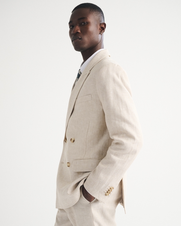 【ENCOMING】Double Brested Jacket Men's The A&F Collins Double-Breasted 100% Linen Blazer | Men's