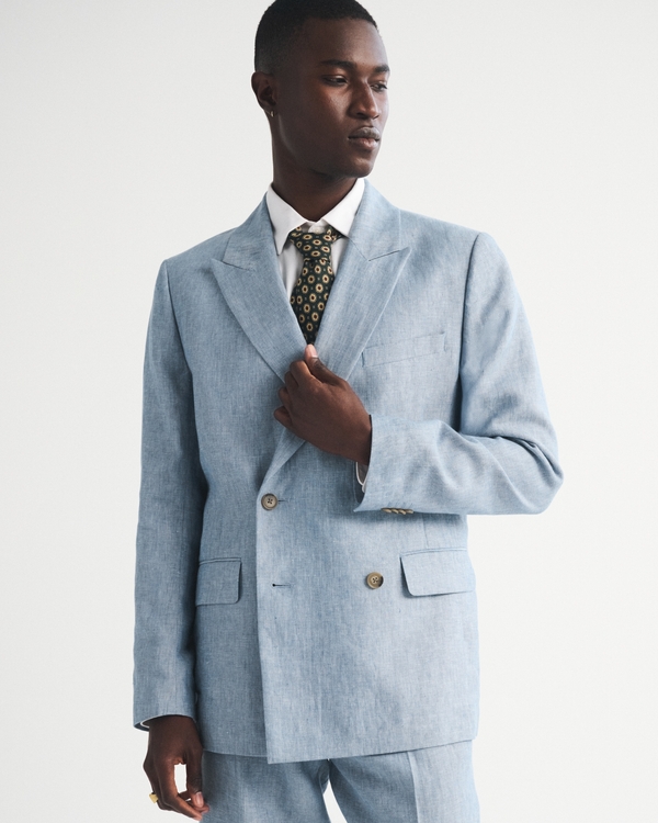 The A&F Collins Double-Breasted 100% Linen Blazer, Light Blue view 1