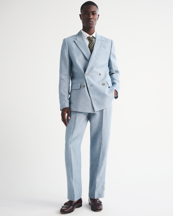 The A&F Collins Double-Breasted 100% Linen Blazer, Light Blue view 2