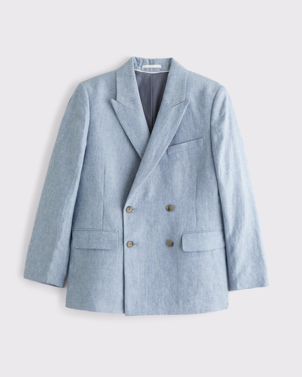 El blazer de lino 100 % de doble botonadura A&F Collins, Azul Claro view 1