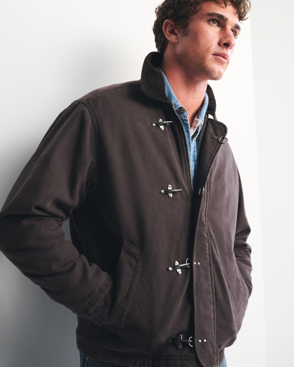 Canvas Fireman Clasp Jacket, Dark Brown view 1