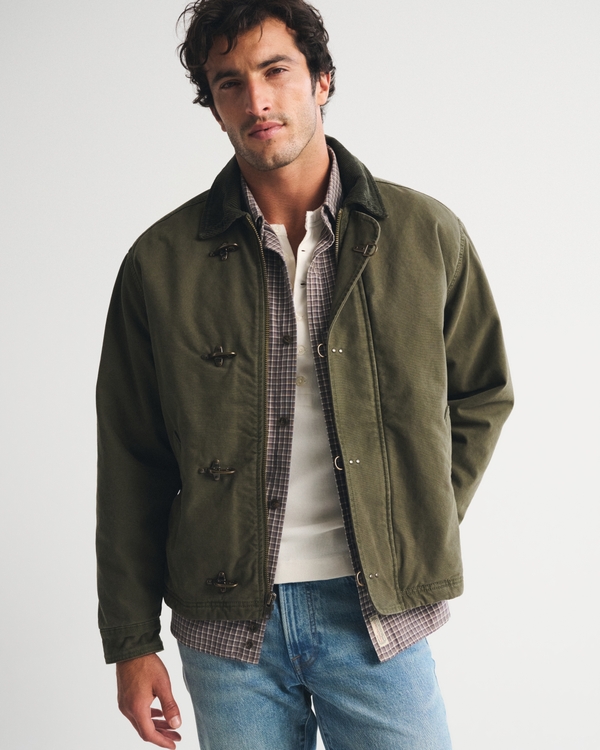 Canvas Fireman Clasp Jacket, Olive view 1