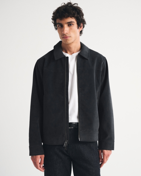 Easy Vegan Suede Zip Trucker Jacket, Black view 1