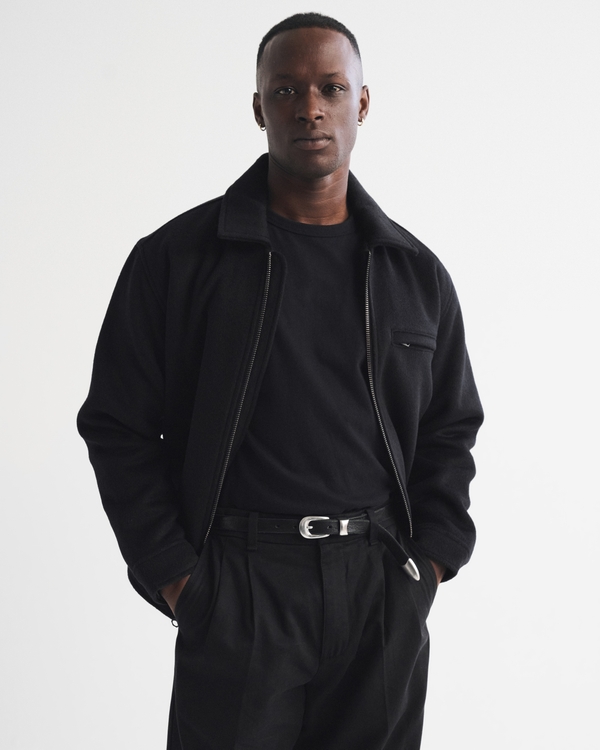 Wool-Blend Trucker Jacket, Black view 1