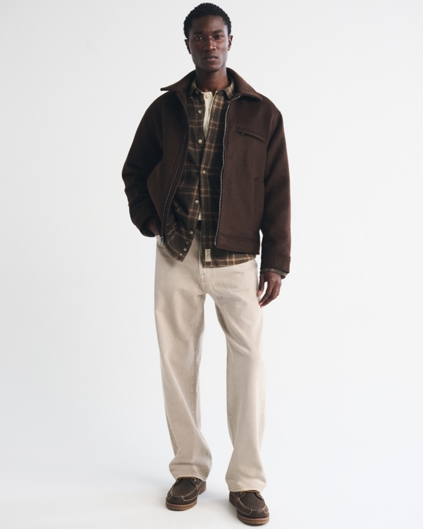 Wool-Blend Zip Trucker Jacket, Dark Brown view 2