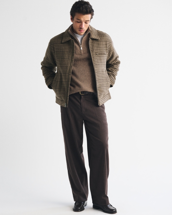 Wool-Blend Zip Jacket, Light Brown Plaid view 2