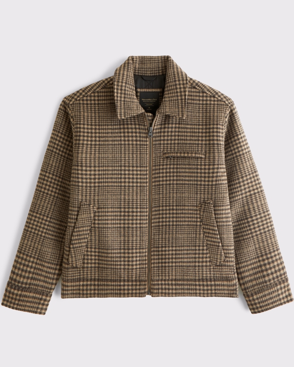 Wool-Blend Zip Jacket, Light Brown Plaid view 1