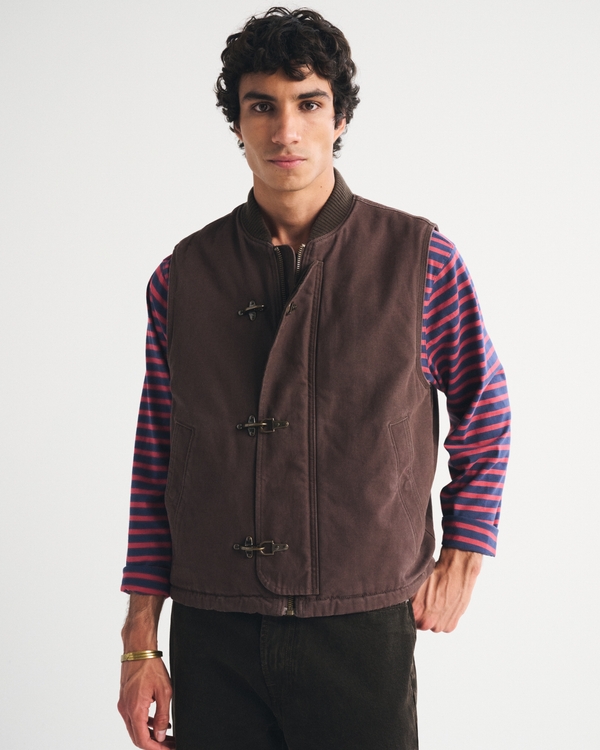 Fireman Clasp Workwear Vest, Dark Brown view 1