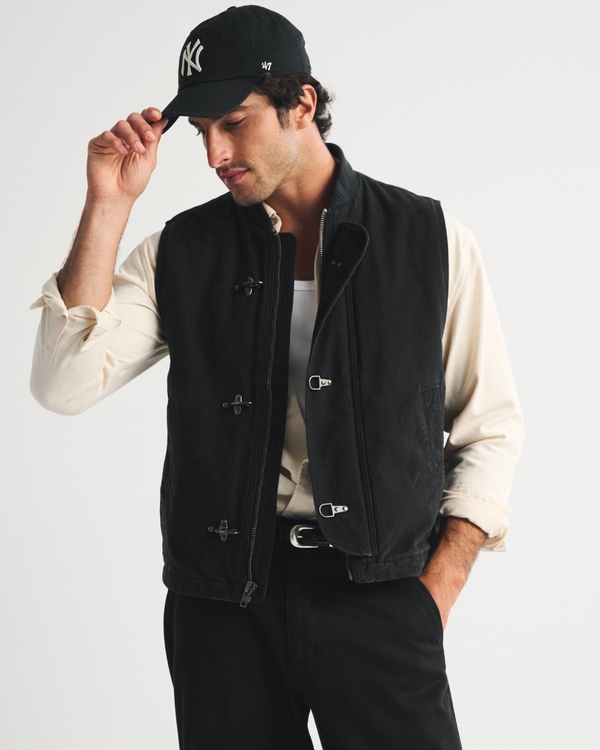 100% Cotton Fireman Clasp Workwear Vest, Black view 1