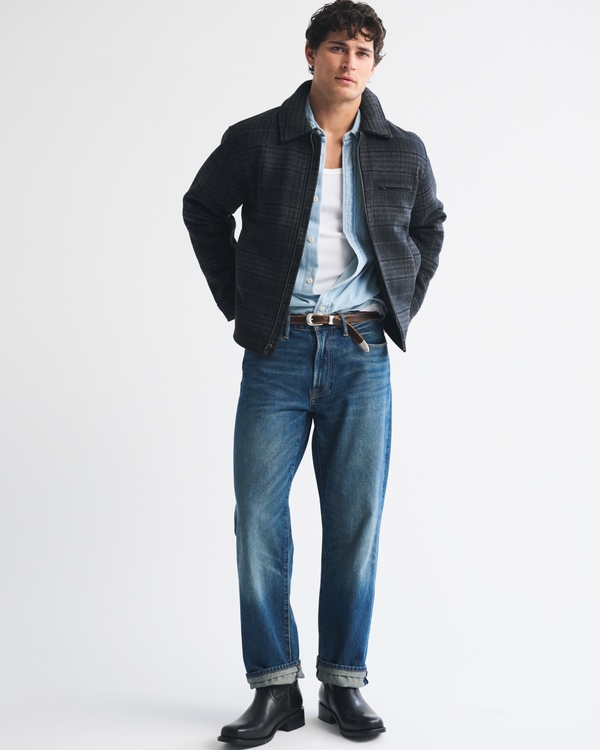 Wool-Blend Zip Jacket, Black Plaid view 2