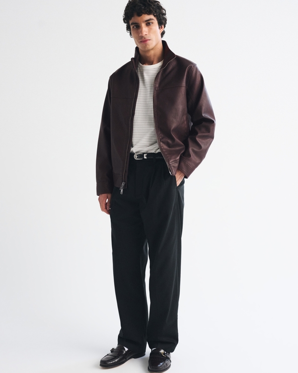 Vegan Leather Zip Jacket, Burgundy view 2