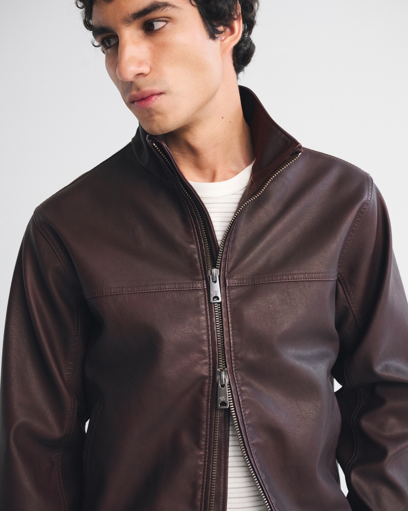 Vegan Leather Mock Neck Zip Jacket - thumbnail 10