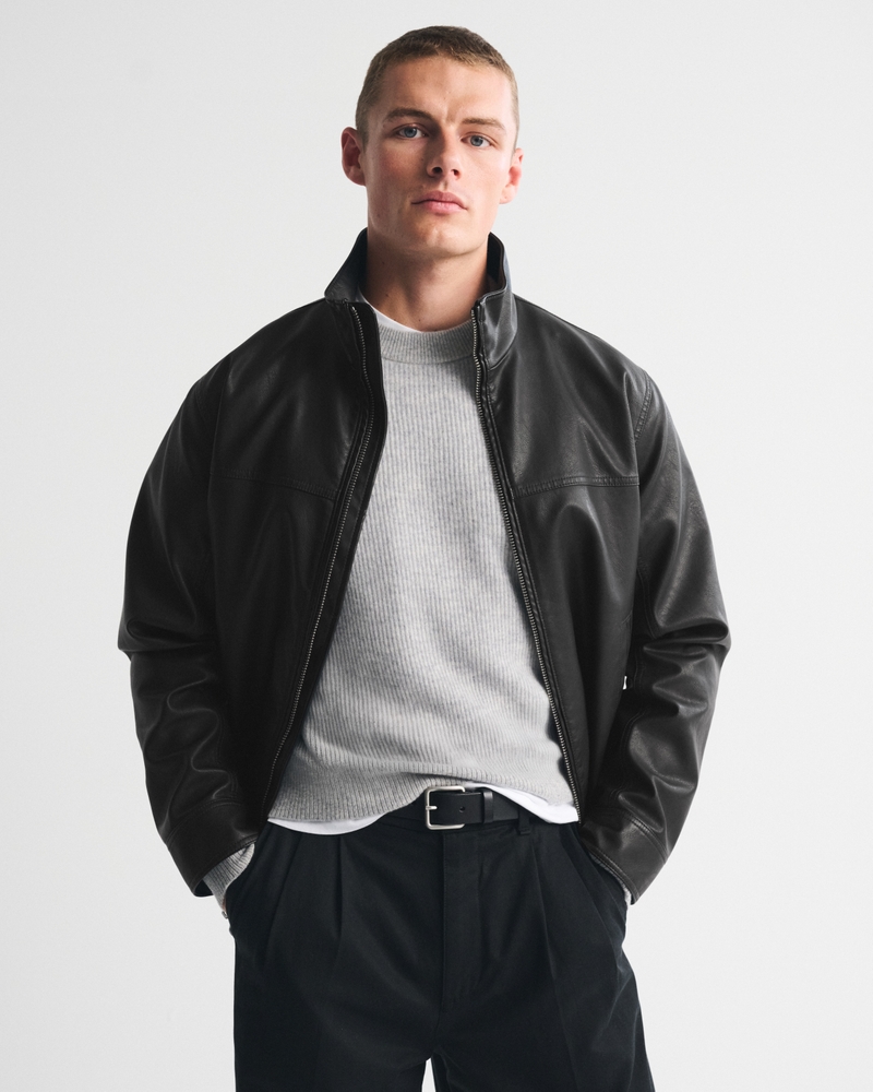 Vegan Leather Mock Neck Zip Jacket - thumbnail 2