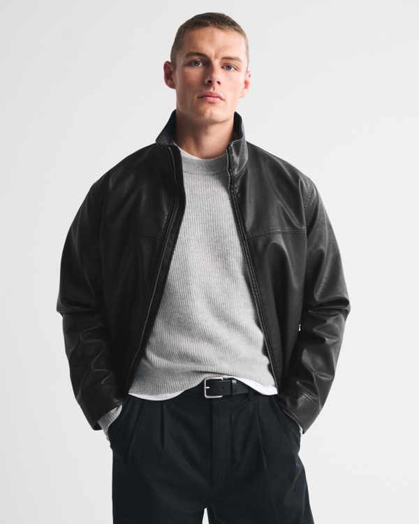 Men's Vegan Leather Mock Neck Zip Jacket | Men's Coats & Jackets