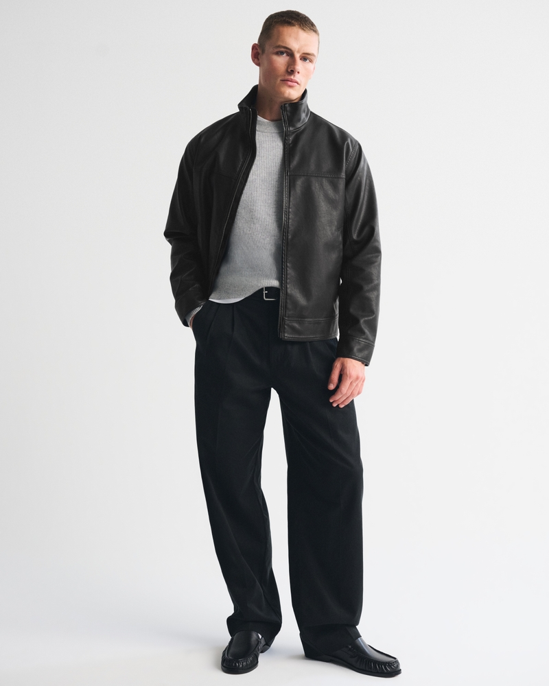 Vegan Leather Mock Neck Zip Jacket - thumbnail 3