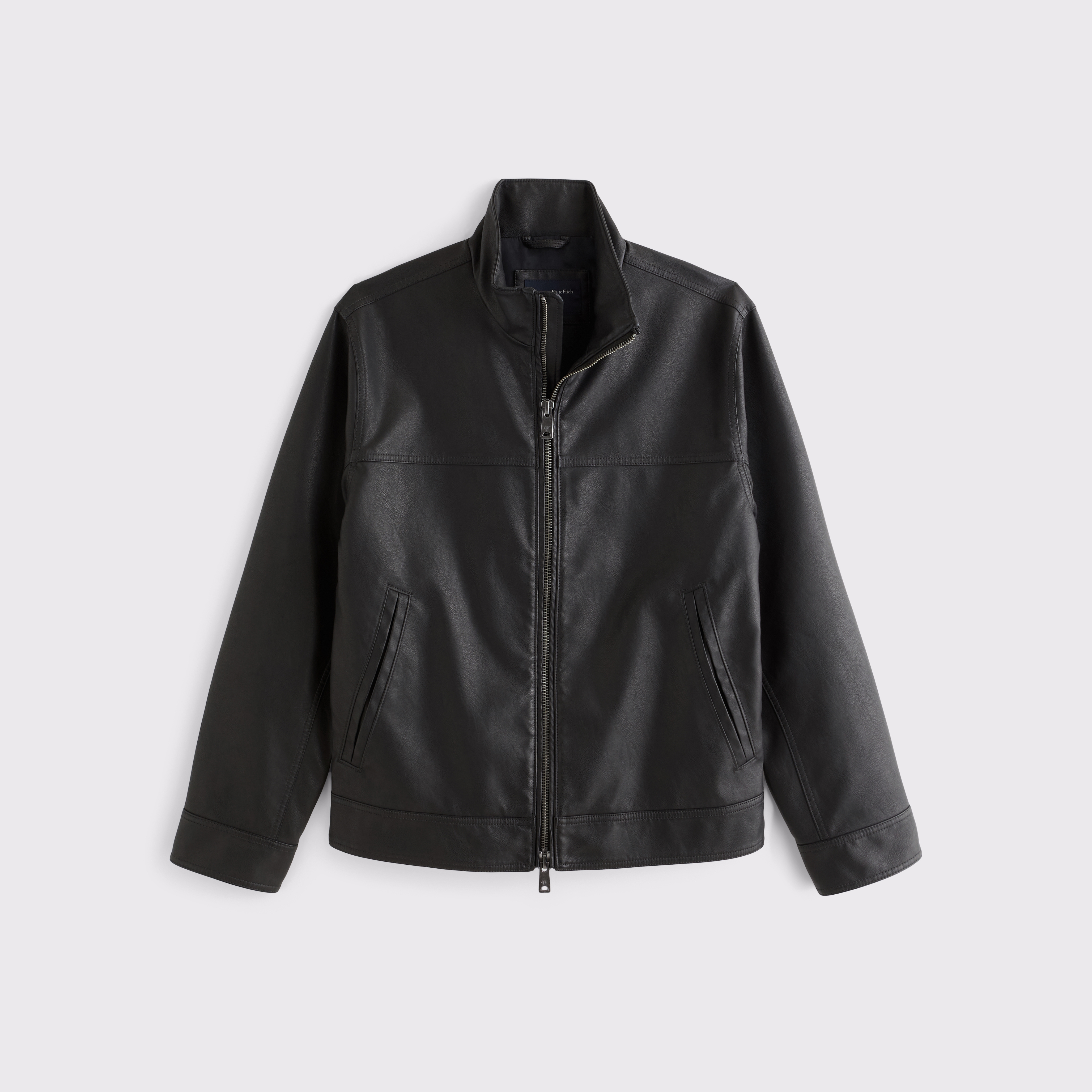 Leather Mock Neck Zip Jacket