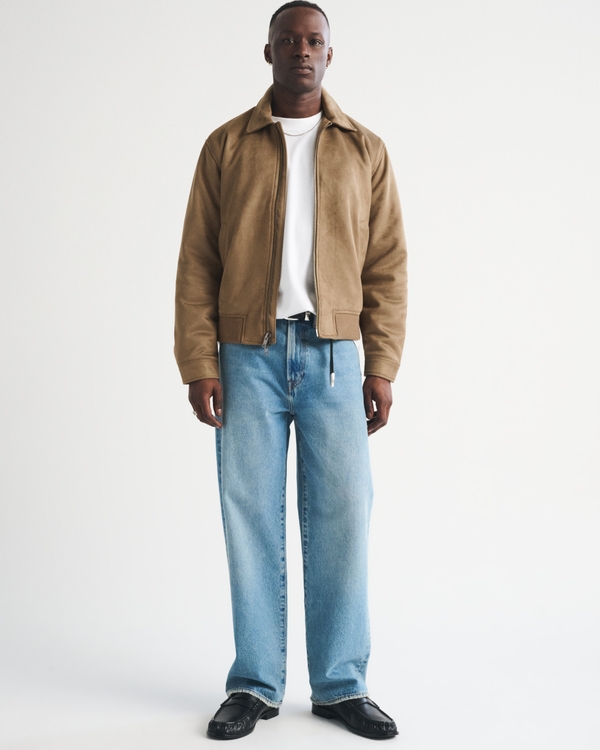 Vegan Suede Bomber Jacket, Light Brown view 2
