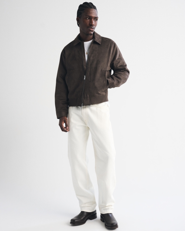 Vegan Suede Bomber Jacket, Dark Brown view 2