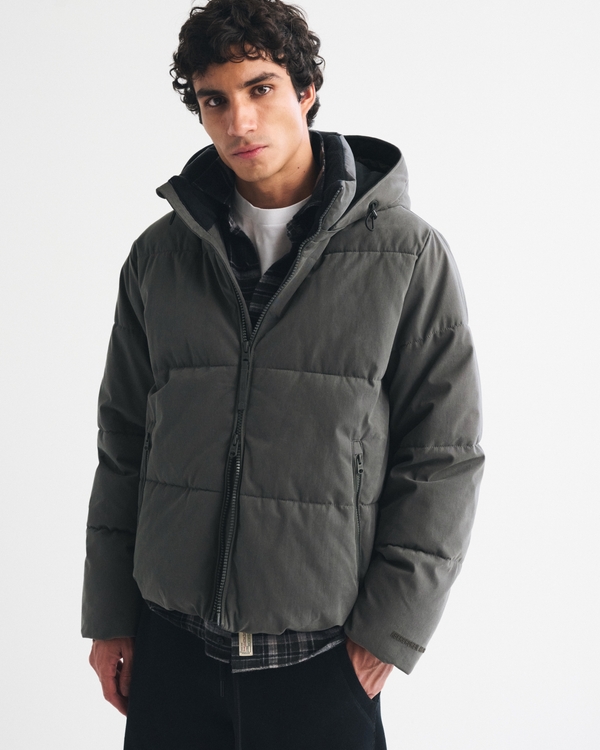 Hooded Heavyweight Puffer Jacket, Dark Gray view 1