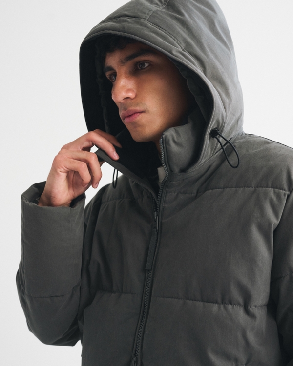 Hooded Heavyweight Puffer Jacket, Dark Gray view 2