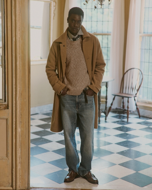 Wool-Blend Long Mac Coat, Camel view 1