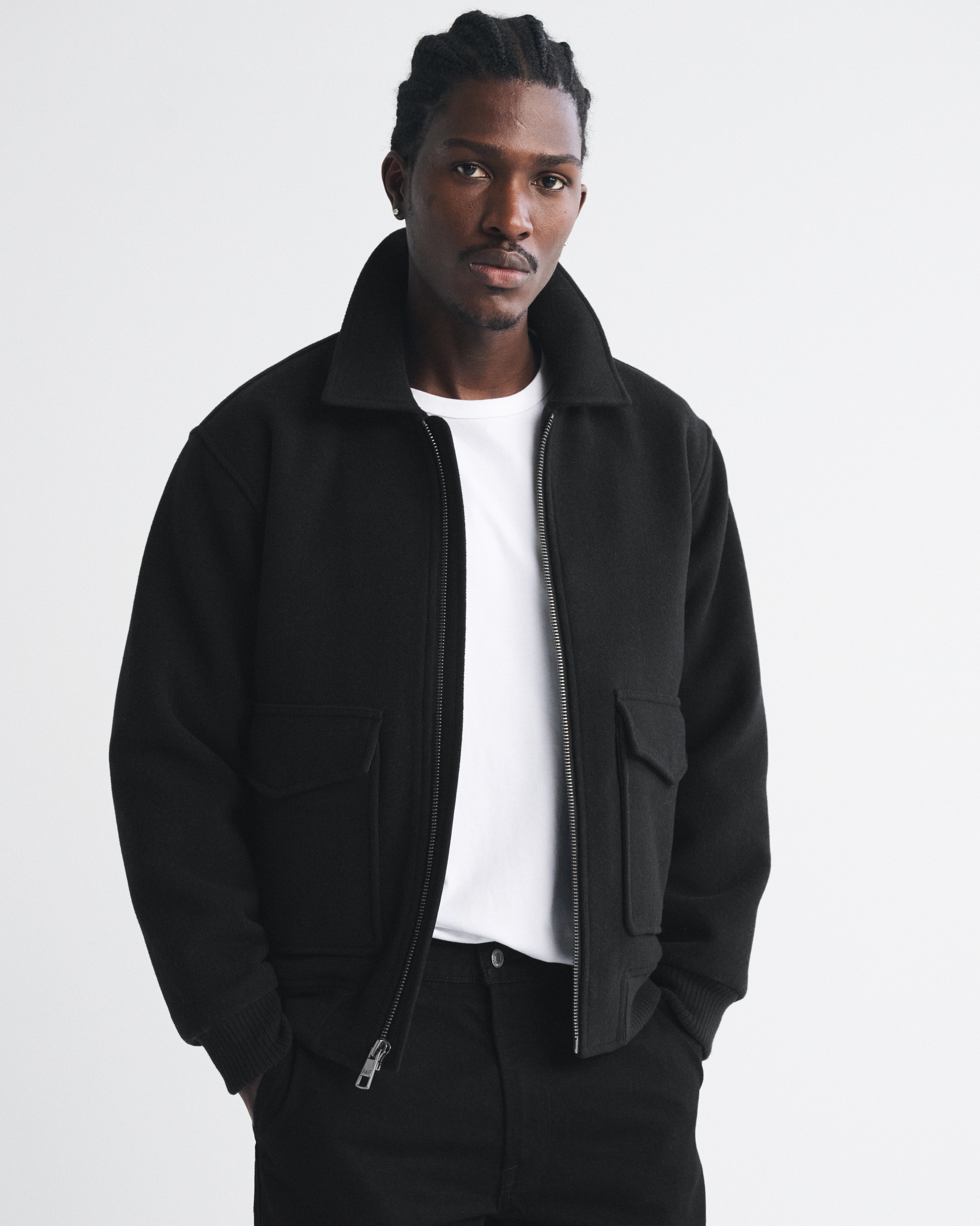 Мужская куртка Abercrombie & Fitch Wool-Blend Zip Bomber, цвет: Чёрный — фото 2